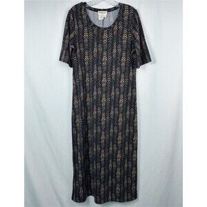 Norm Thompson Stretch‎ Knit Maxi Dress Medium Black Tan Abstract Boho Modest